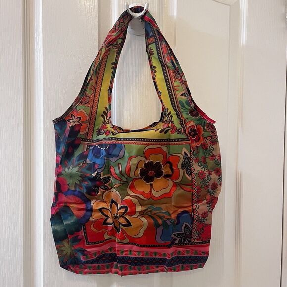 Johnny Was California Floral Reusable Tote Bag Multicolor Lightweight Foldable - Picture 8 of 12